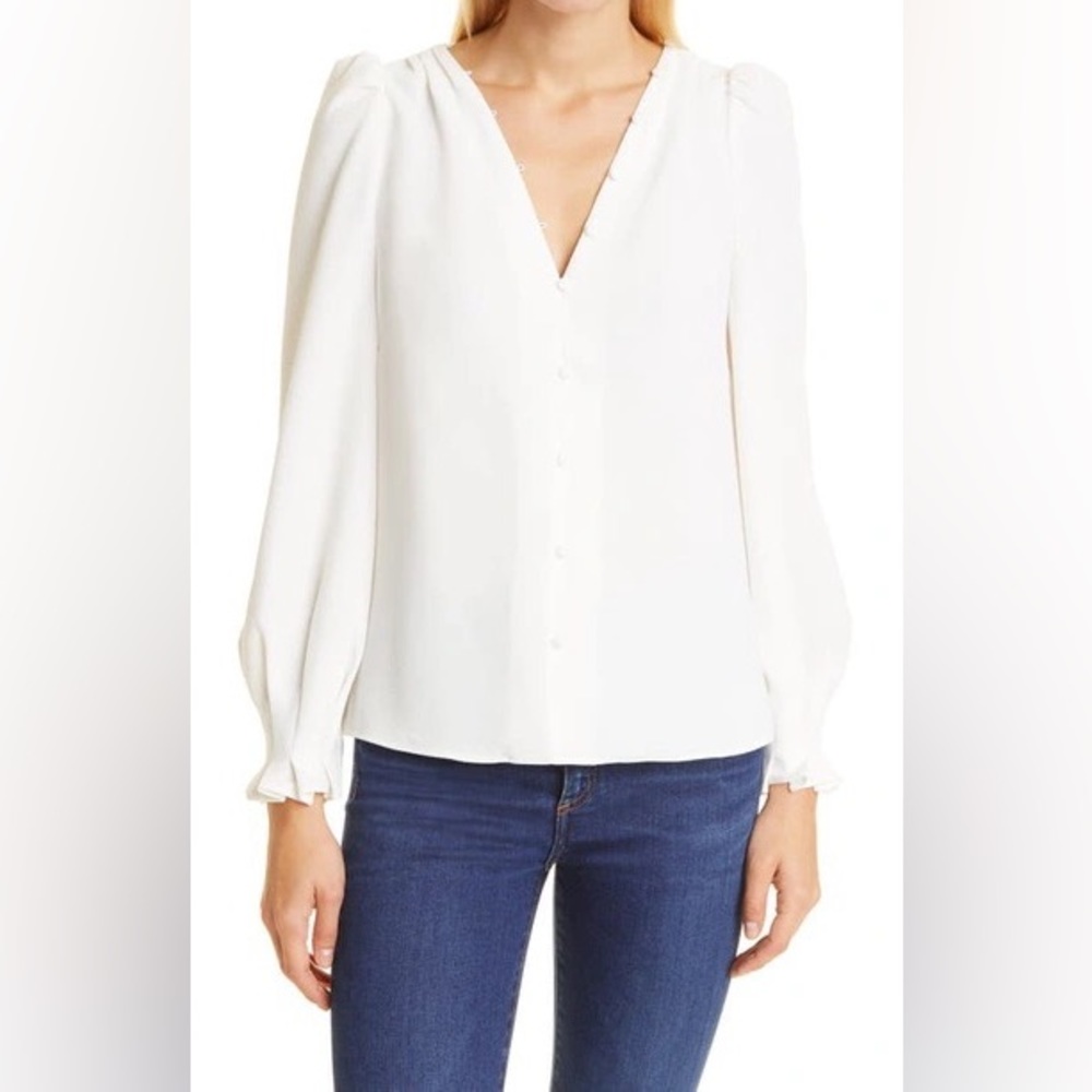 New Ted Baker Crepe Button Detail White long Sleeve Blouse sz 3